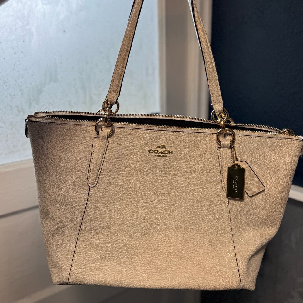 Coach Cream Leather Tote with Gold Hardware
